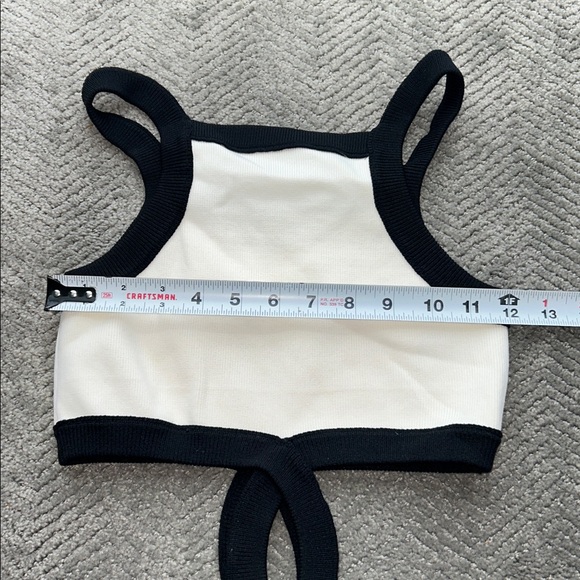 Bershka Cream and Black Knit Top Strappy Cut-Out Top  Contrast Straps Sz M - Picture 6 of 7